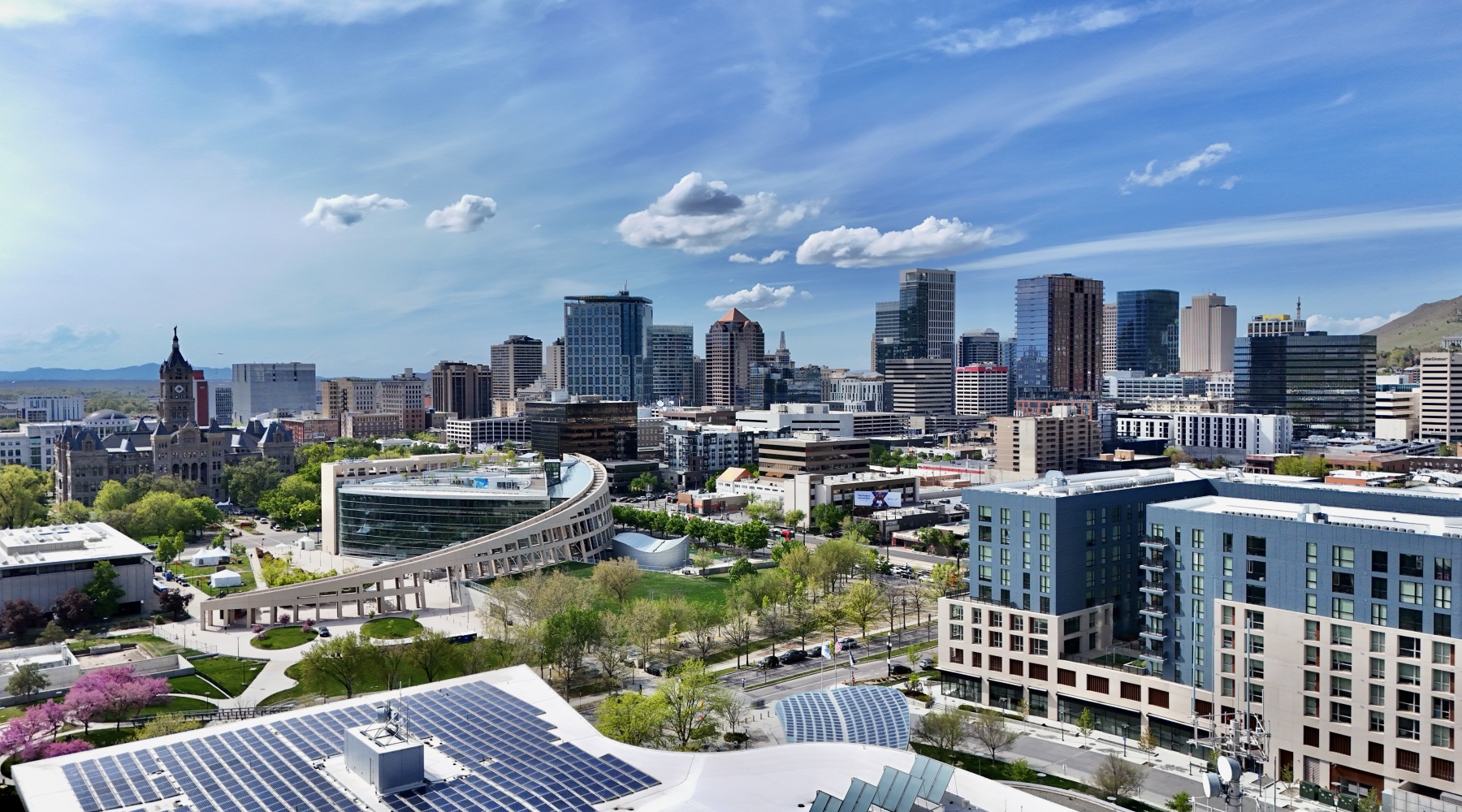 aerial image looking west towards downtown salt lake city