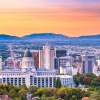 salt lake city taken from the top of city creek canyon at sunset